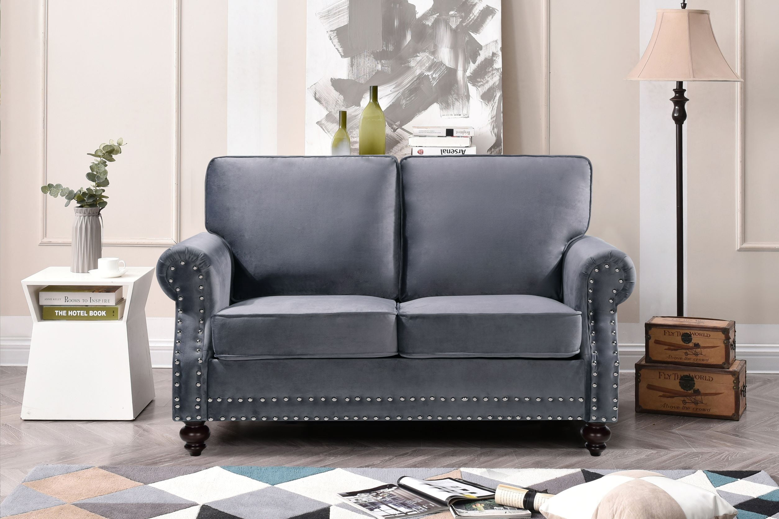 Uspridefurniture Fegley 61.42'' Velvet Rolled Arm Loveseat,Gray