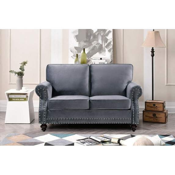 Uspridefurniture Fegley 61.42'' Velvet Rolled Arm Loveseat,Gray
