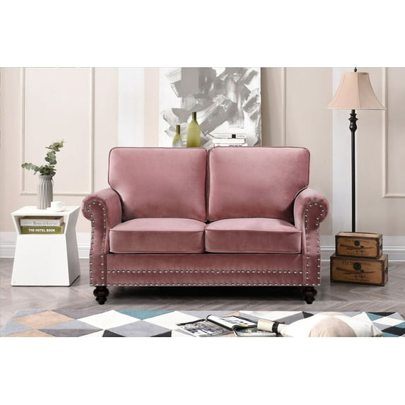 Uspridefurniture Fegley 61.42'' Velvet Rolled Arm Loveseat -Pink