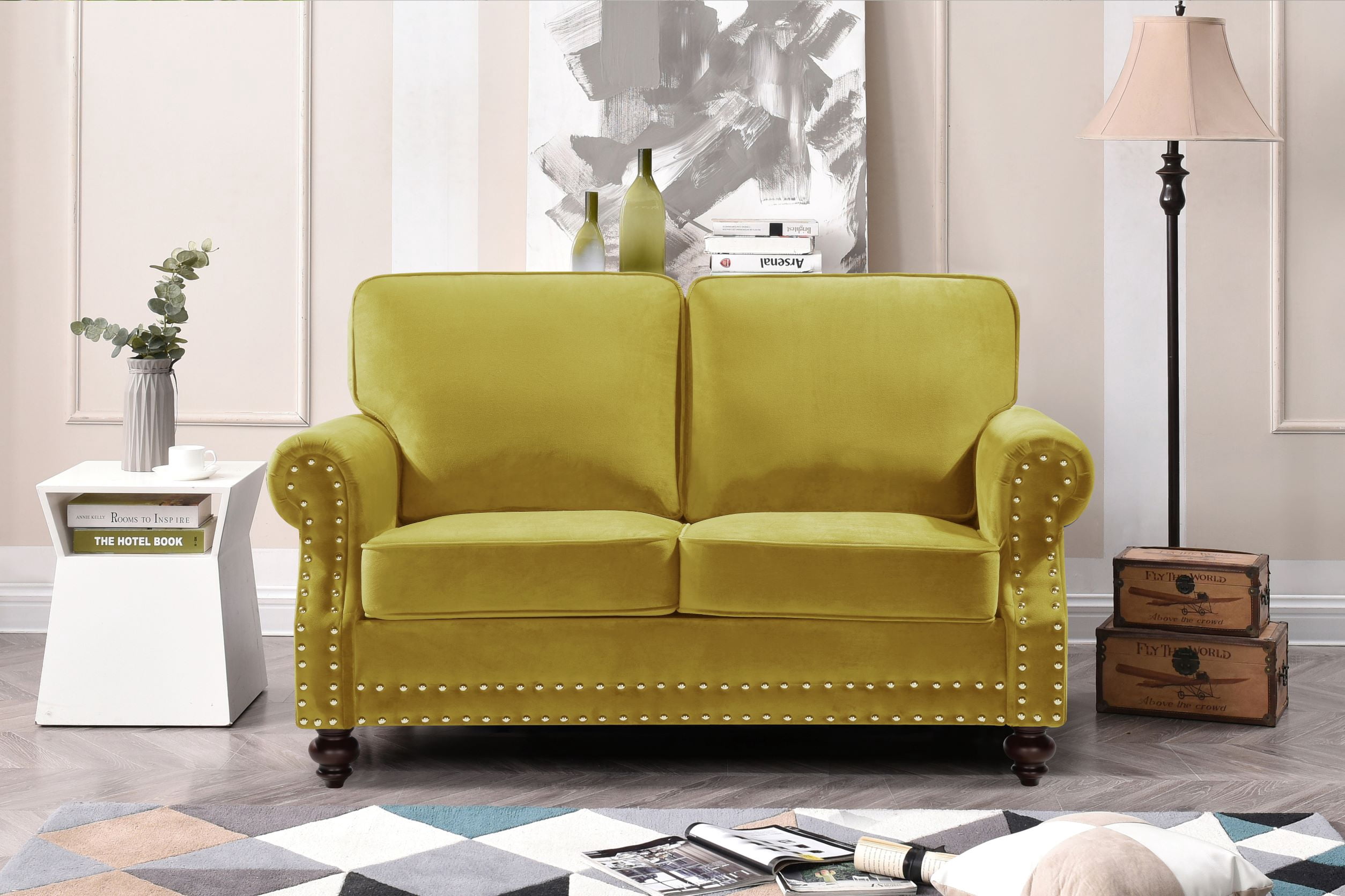 Uspridefurniture Fegley 61.42'' Velvet Rolled Arm Loveseat,Yellow