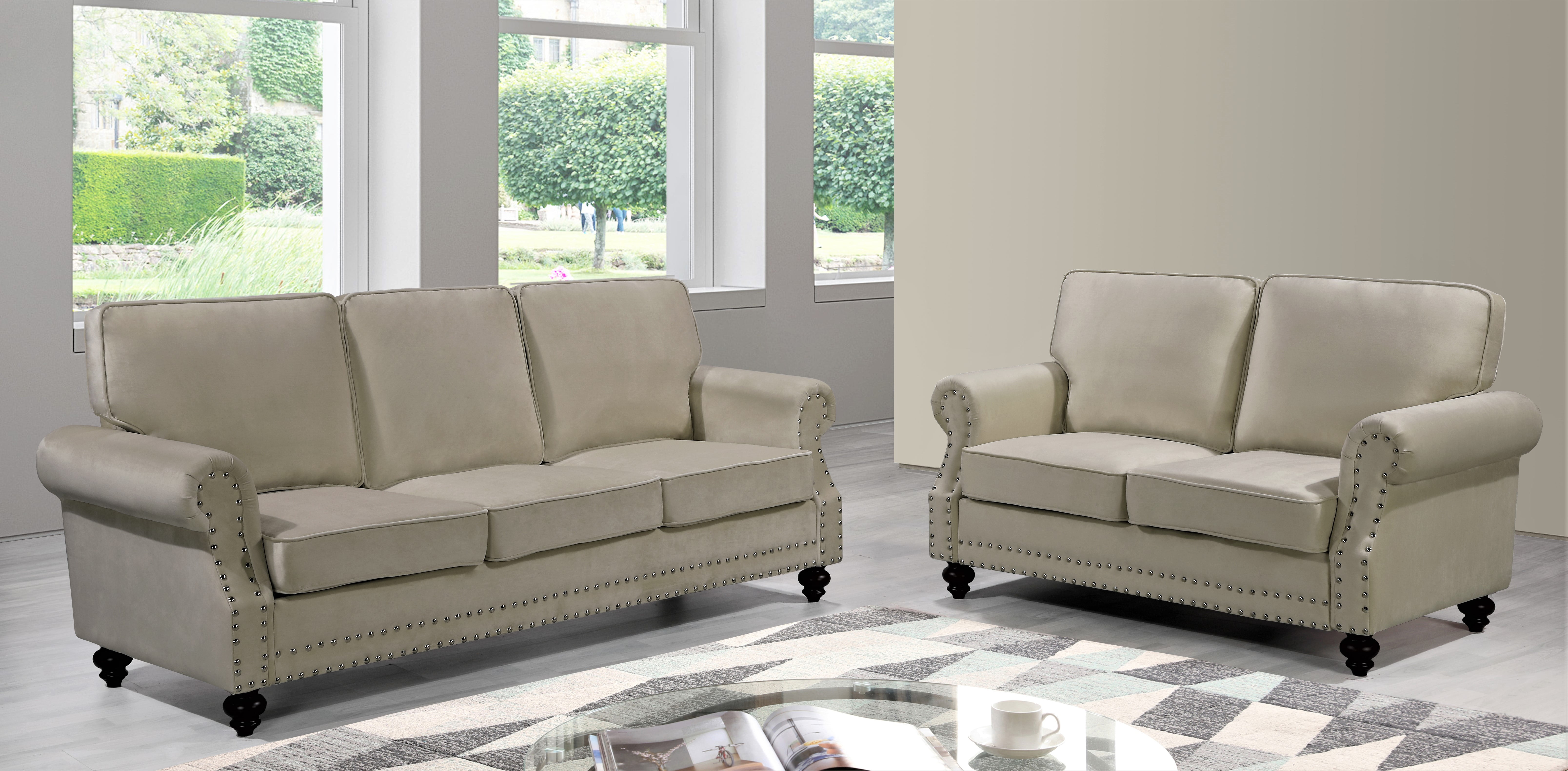 Uspridefurniture Feingold 2Pcs Velvet Living Room Set,Beige