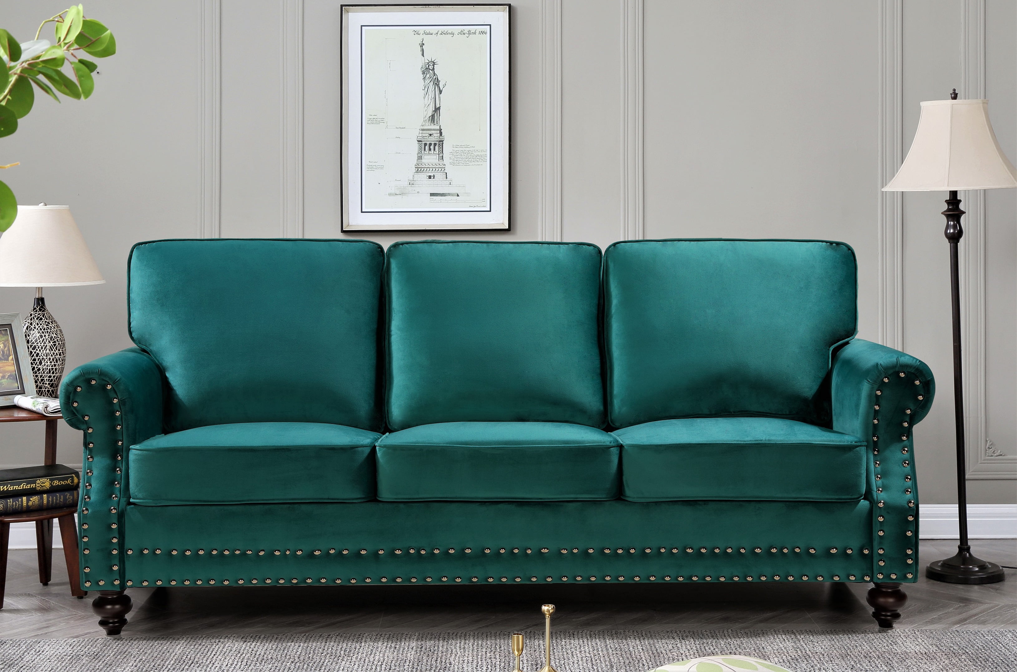 Uspridefurniture Feingold 85'' Velvet Rolled Arm Sofa,Green