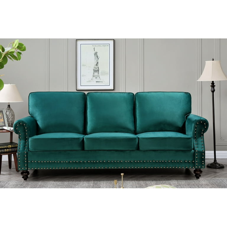 Uspridefurniture Feingold 85 Velvet Rolled Arm Sofa Green