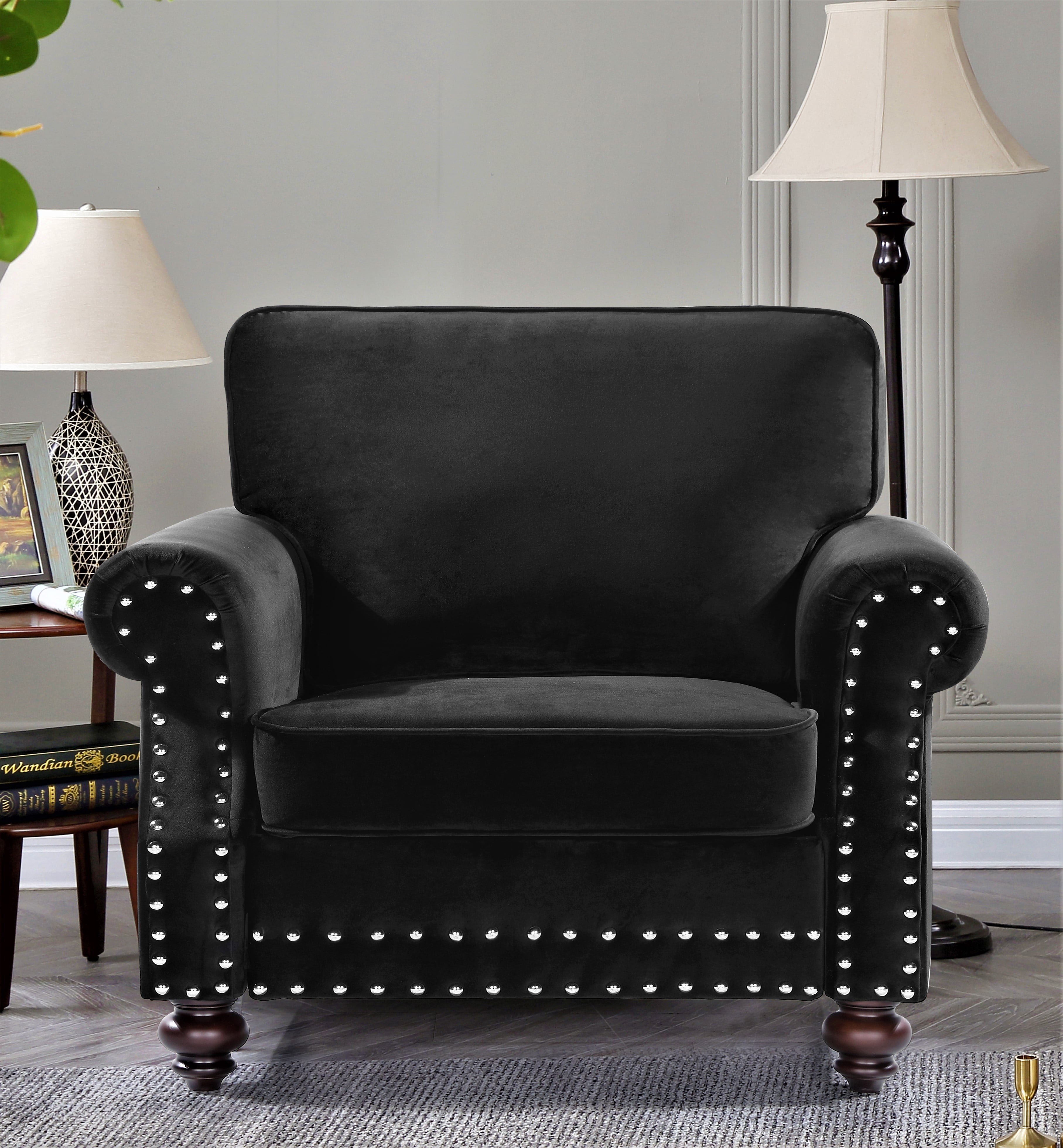Uspridefurniture Feingold Velvet 37.8'' Wide Tufted Armchair,Black