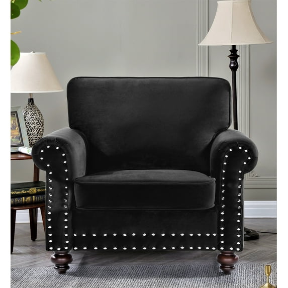 Uspridefurniture Feingold Velvet 37.8'' Wide Tufted Armchair,Black