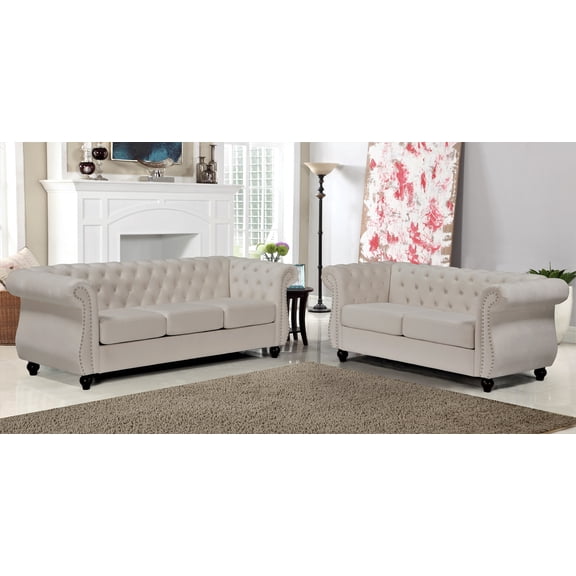 Uspridefurniture Fender 2 Pcs Velvet Living Room Set,White