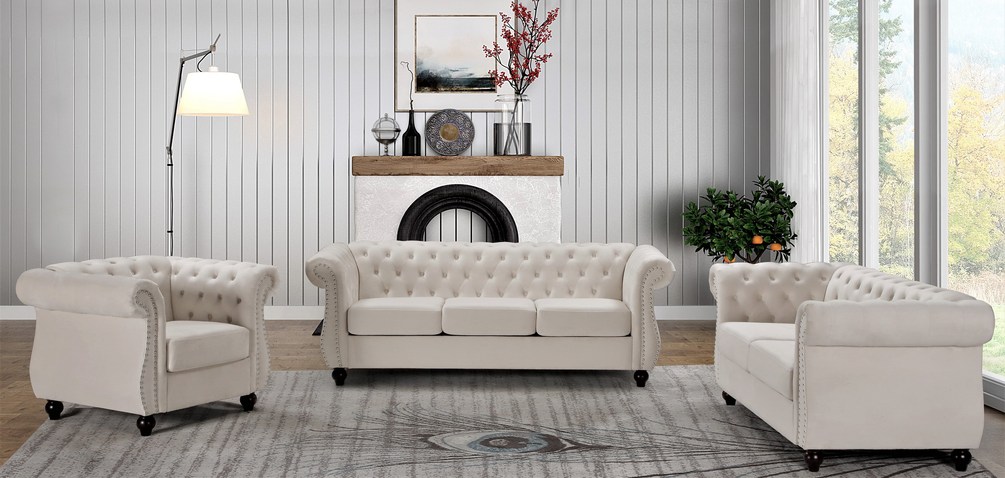 Uspridefurniture Fender 3Pcs Living Room Set,Beige Velvet - Walmart.com