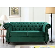 Uspridefurniture Fender 67.6 Velvet Rolled Arm Chesterfield Loveseat,Green