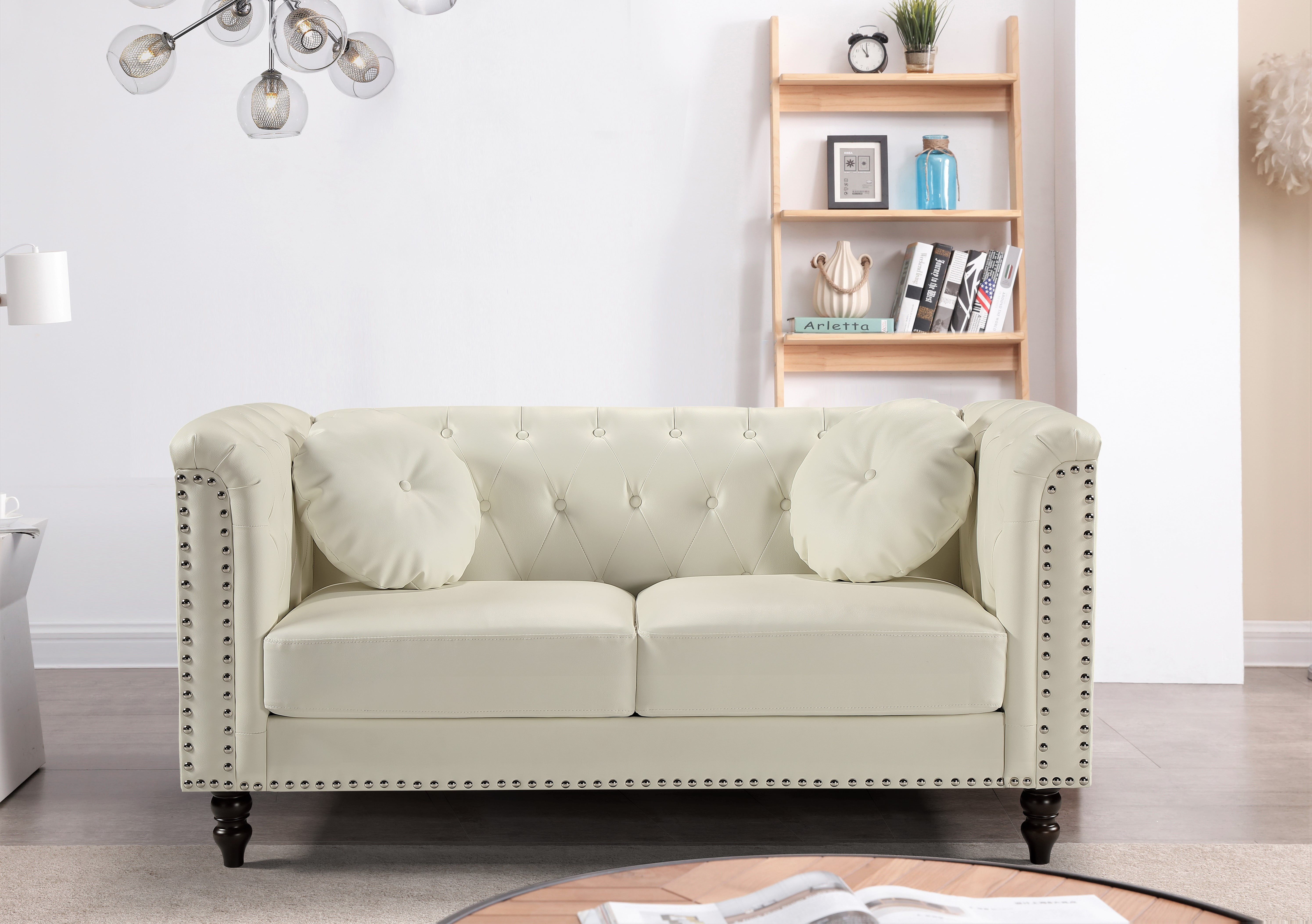 Uspridefurniture Fogg 64.17'' faux leather Rolled Arm Loveseat -Beige