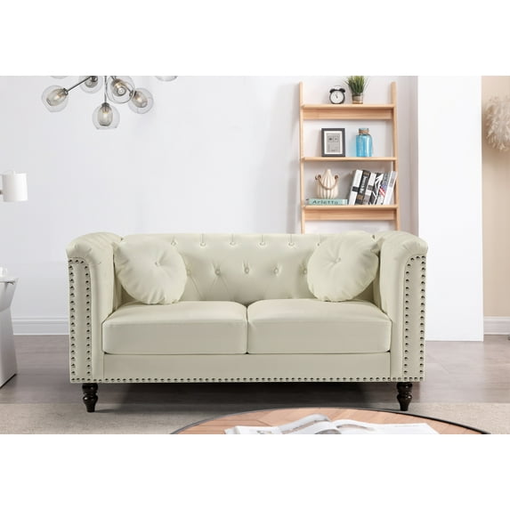 Uspridefurniture Fogg 64.17'' faux leather Rolled Arm Loveseat -Beige