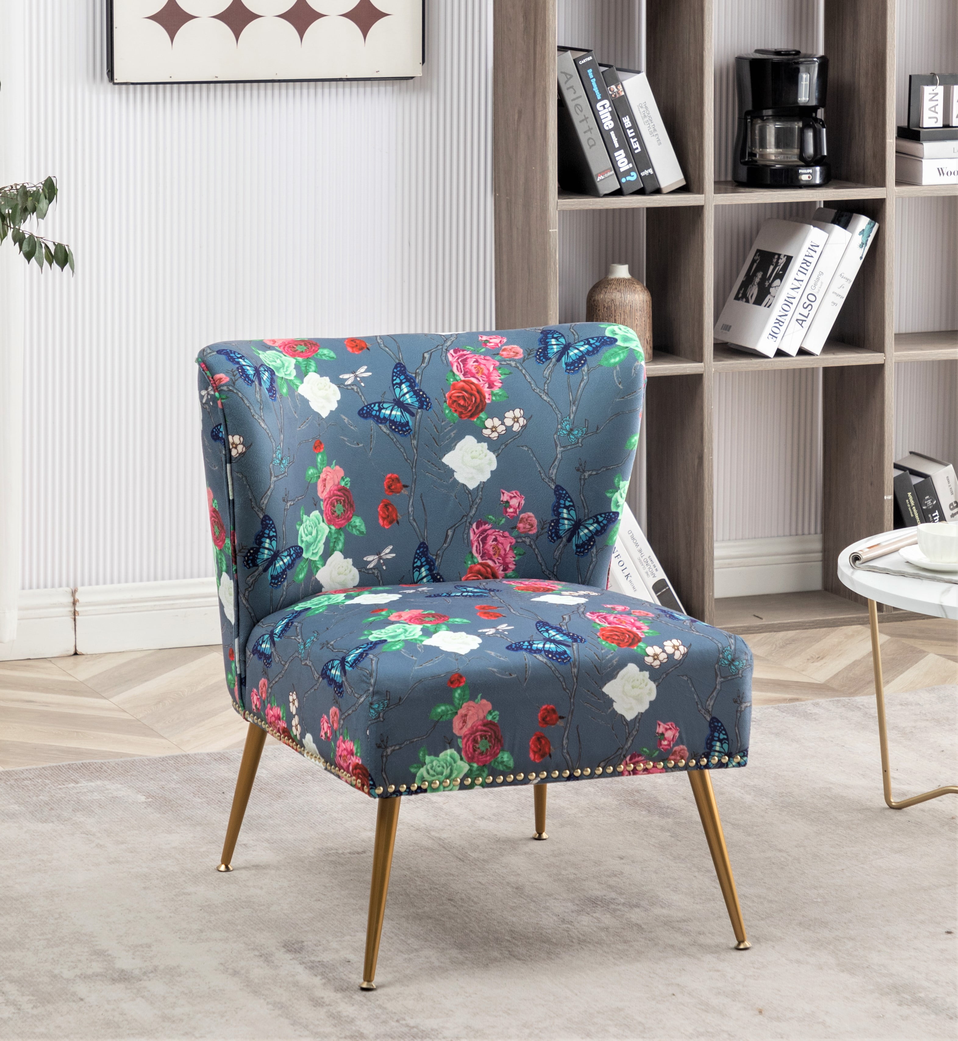 Uspridefurniture Friant 25"W Stone Blue Microfiber Upholstered Slipper Chair