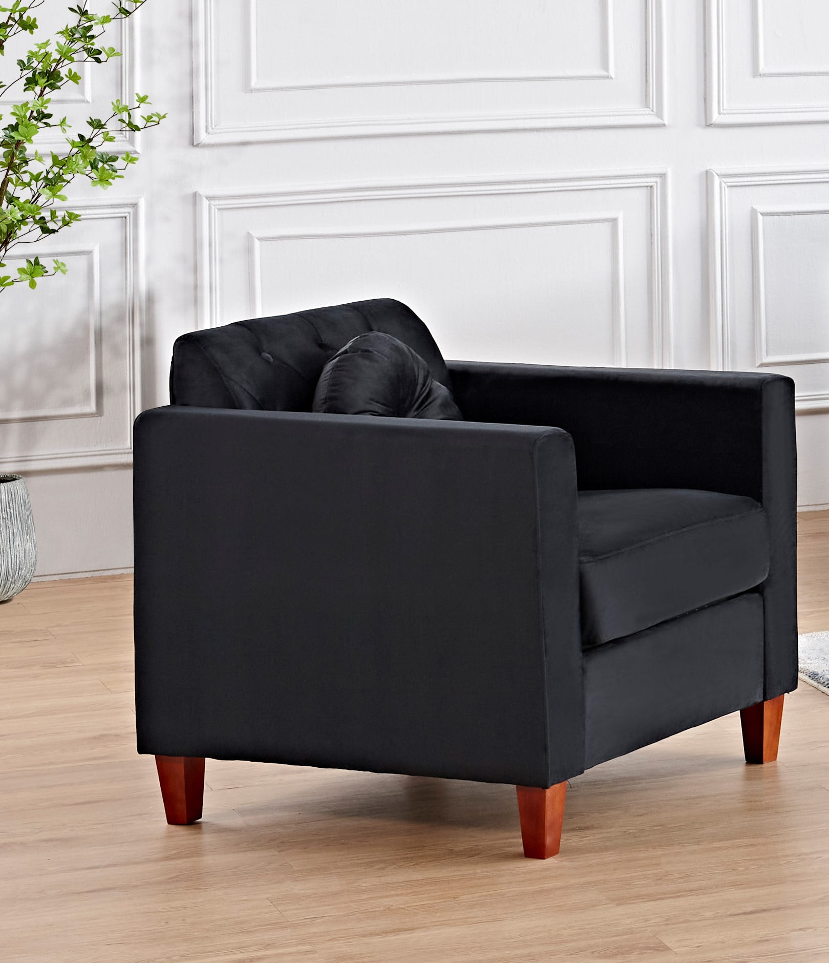Uspridefurniture Gerame 32'' Wide Tufted Velvet Armchair -Black