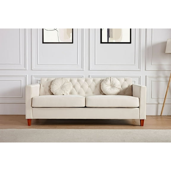 Uspridefurniture Gerame 79.5'' Velvet Square Arm Sofa,Beige