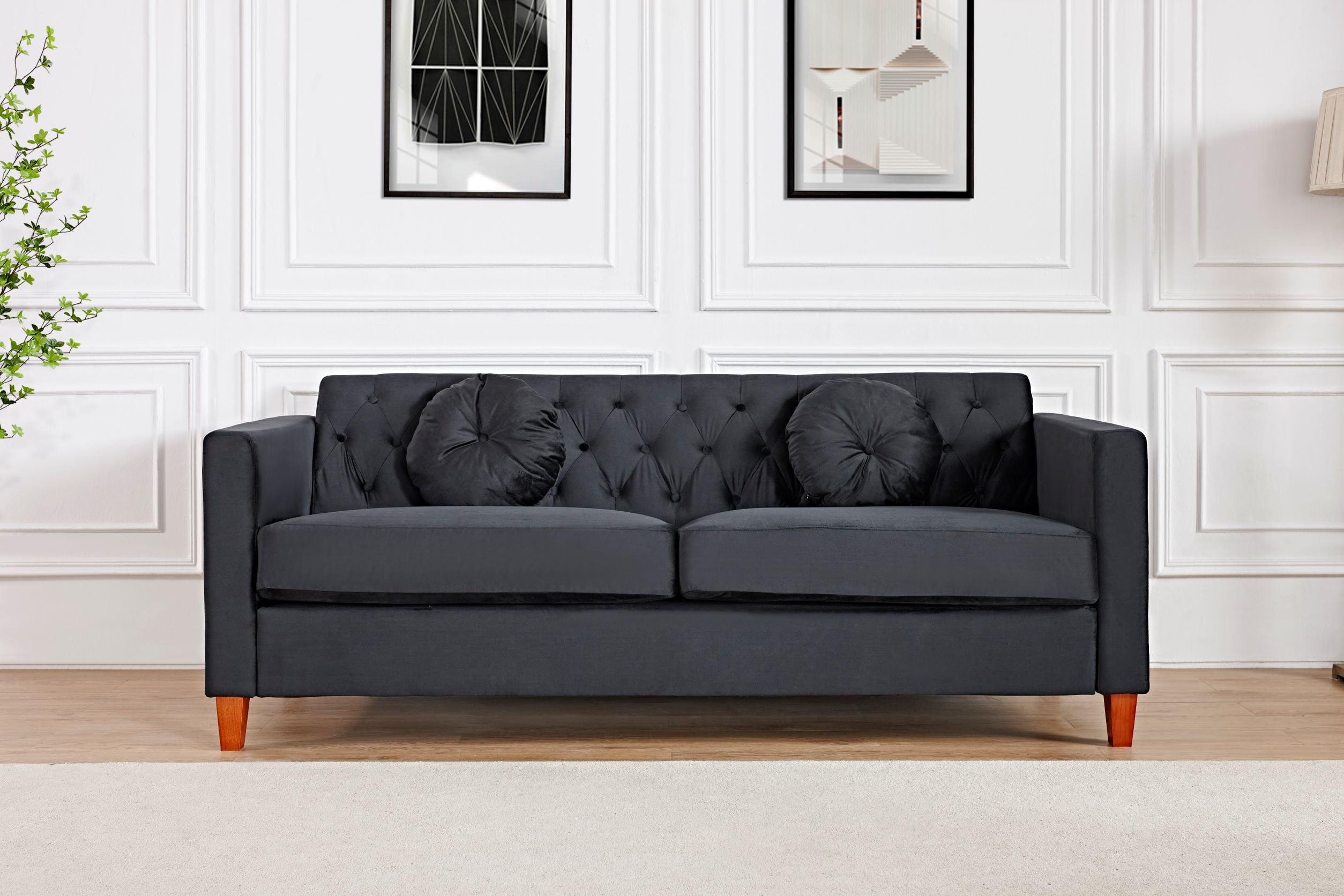 Uspridefurniture Gerame 79.5'' Velvet Square Arm Sofa,Black