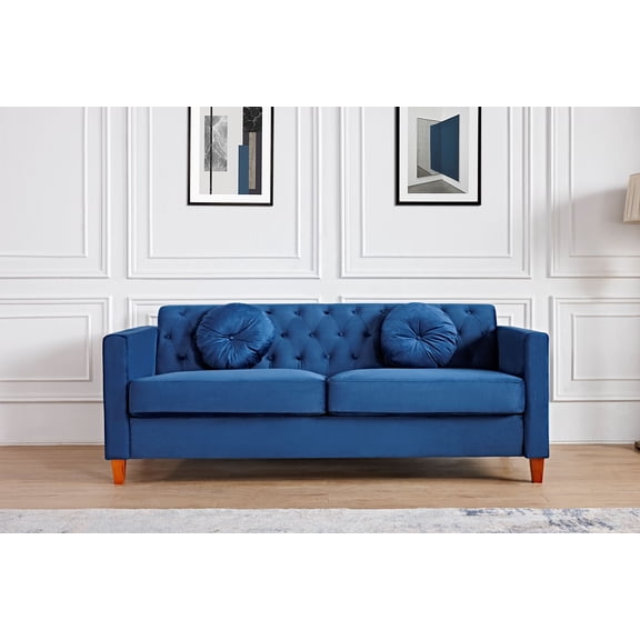 US Pride Furniture Gerame 79.5'' Velvet Square Arm Sofa, Blue