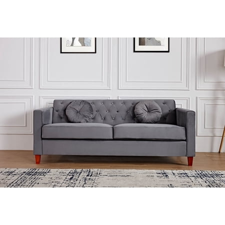 Uspridefurniture Gerame 79.5'' Velvet Square Arm Sofa, Gray