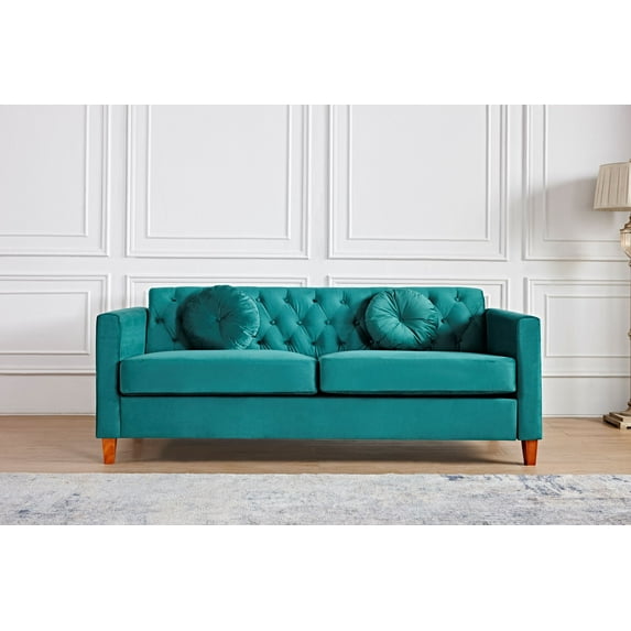 Uspridefurniture Gerame 79.5'' Velvet Square Arm Sofa,Green