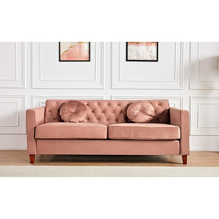 Uspridefurniture Gerame 79.5'' Velvet Square Arm Sofa,Pink