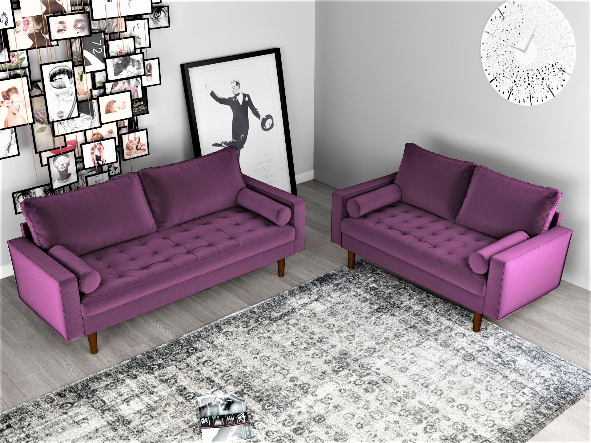 Uspridefurniture Hazen 2Pcs Velvet Living Room Set, Purple
