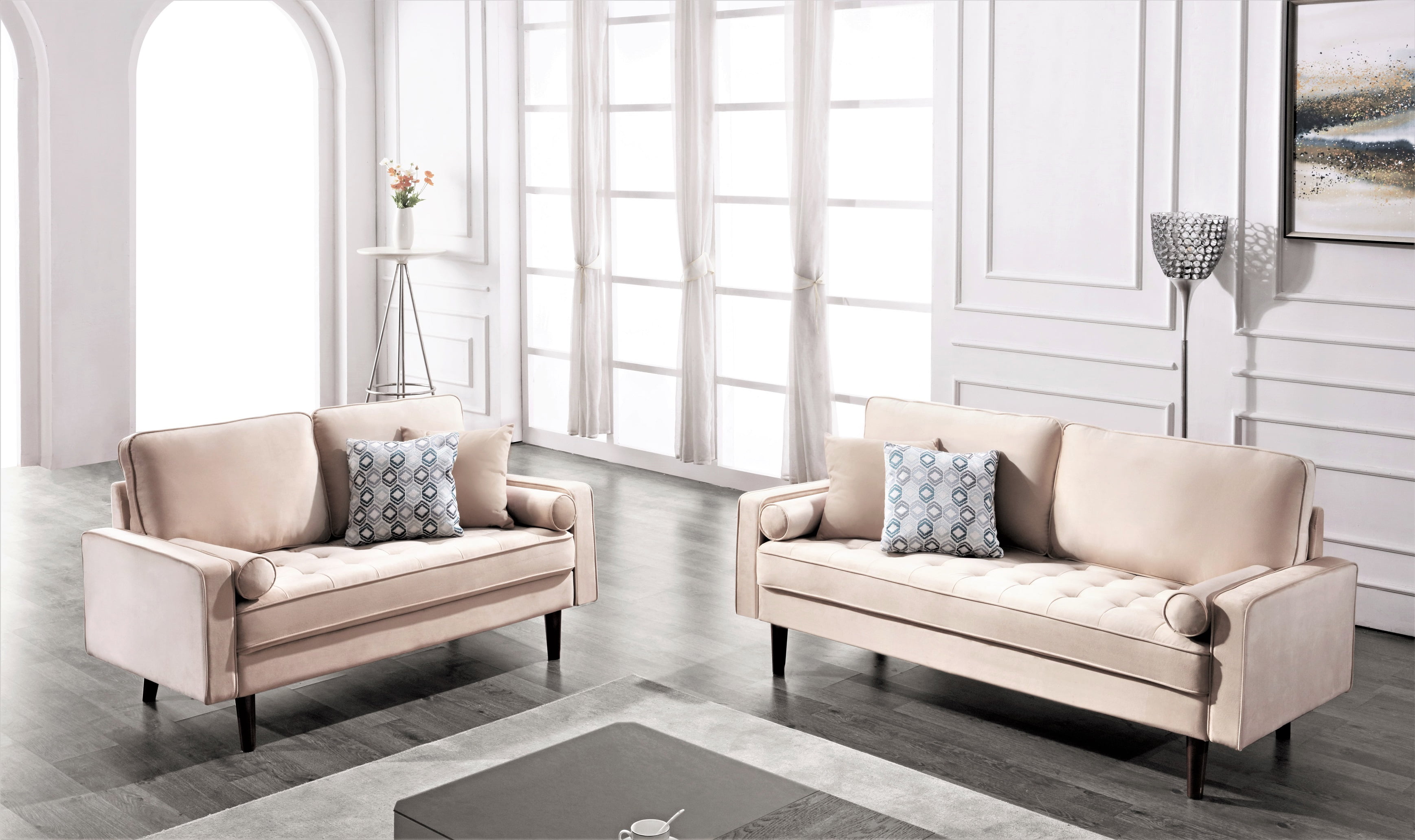 Uspridefurniture Hazen 2Pcs Velvet Living Room Set, Sofa Loveseat,Beige