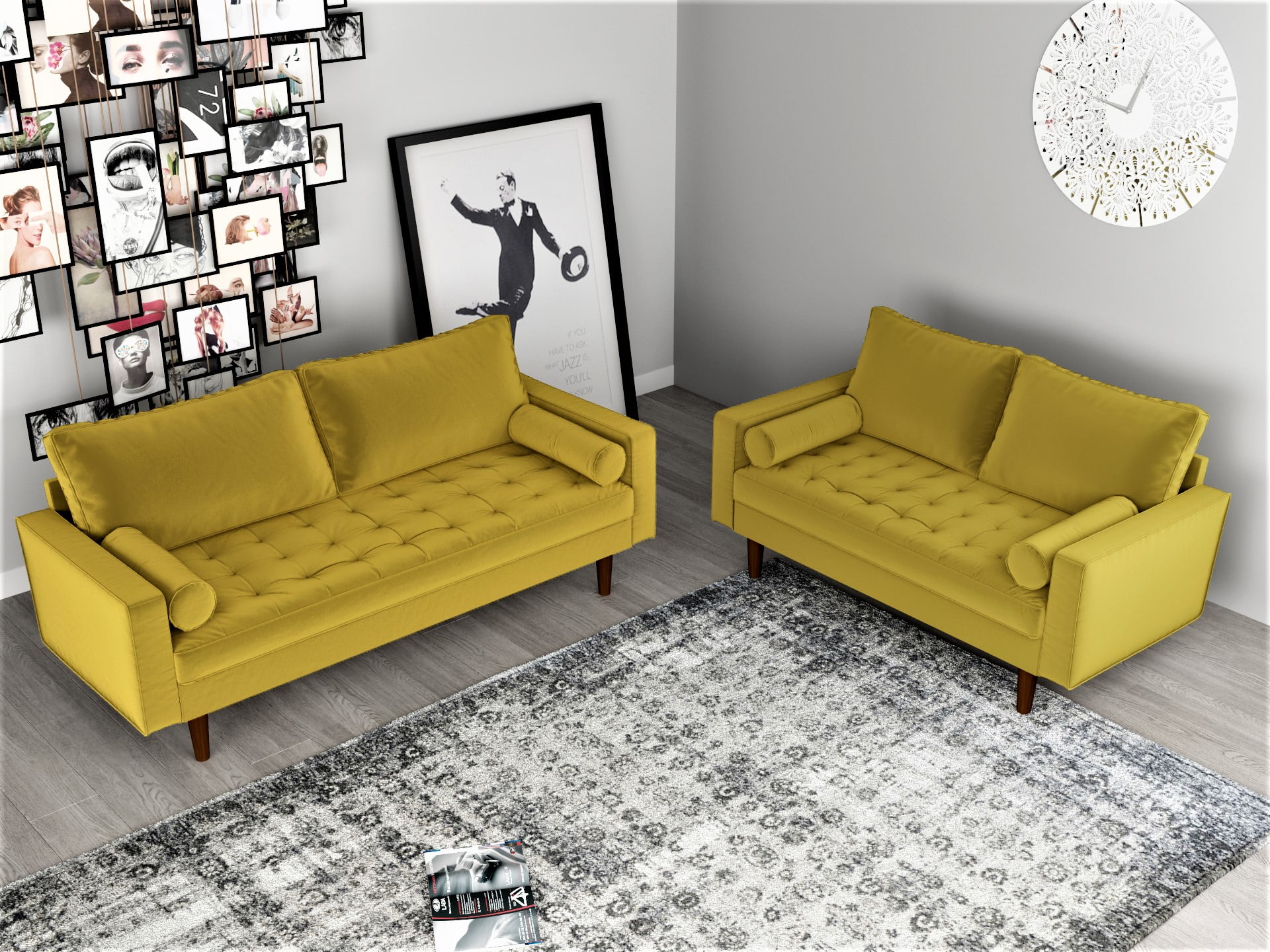 Uspridefurniture Hazen 2Pcs Velvet Living Room Set, Yellow