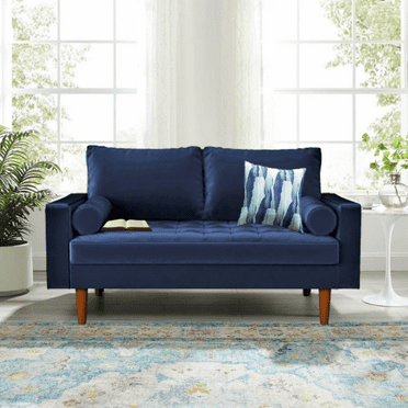 Uspridefurniture Hazen 57.8'' Velvet Square Arm Loveseat, Blue