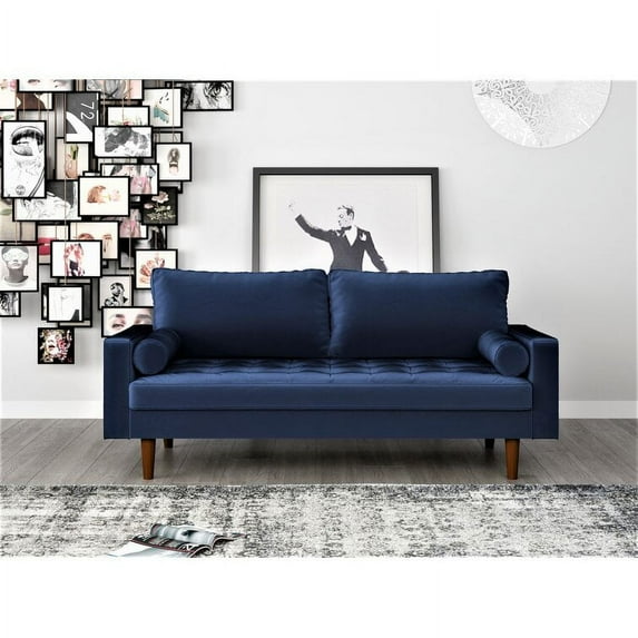 Uspridefurniture Hazen 69.7'' Velvet Mid-century modern style Square Arm Sofa, Blue