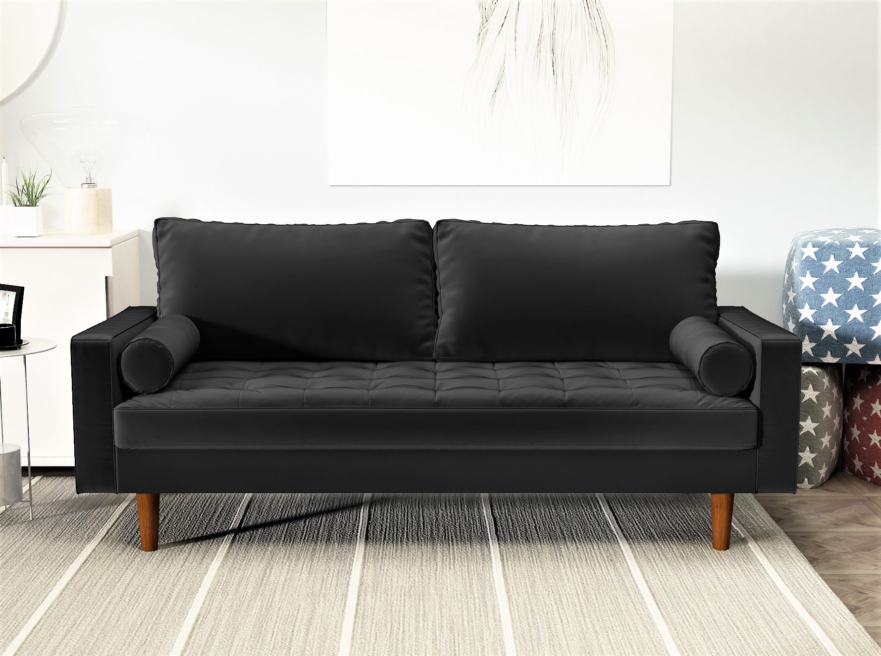 Uspridefurniture Hazen 69.7'' Velvet Square Arm Sofa,Black