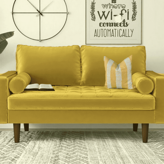 Uspridefurniture Helene 55.87'' Velvet Recessed Arm Loveseat,Yellow