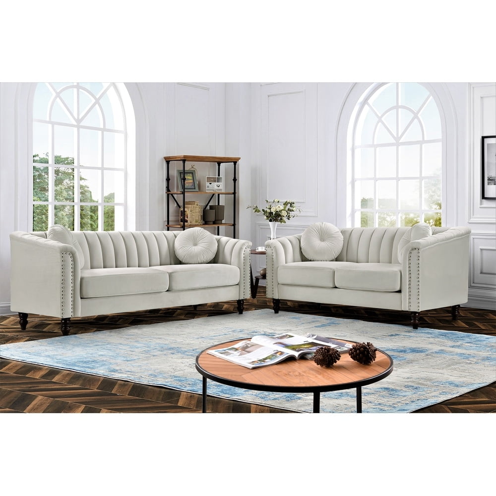 Uspridefurniture 2Piece MidCentury Velvet Sofa Living Room Furniture