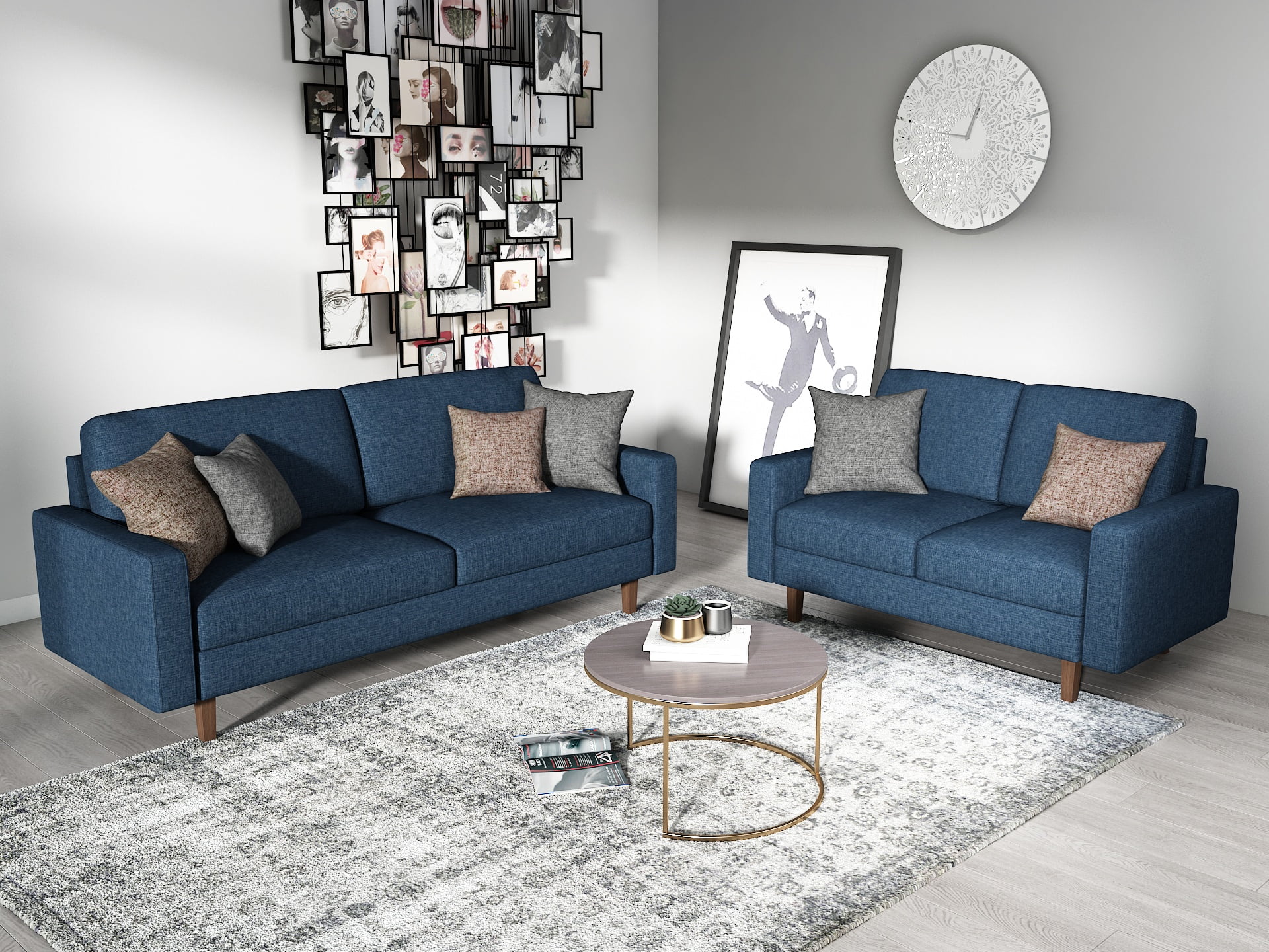 Uspridefurniture Isata 2Pcs Polyester Standard Living Room Set,Blue