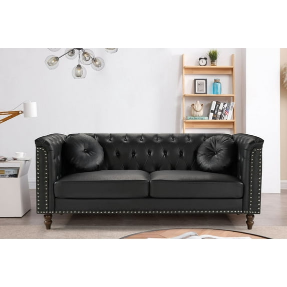 Uspridefurniture Jacqueline Sofa, Black Faux Leather