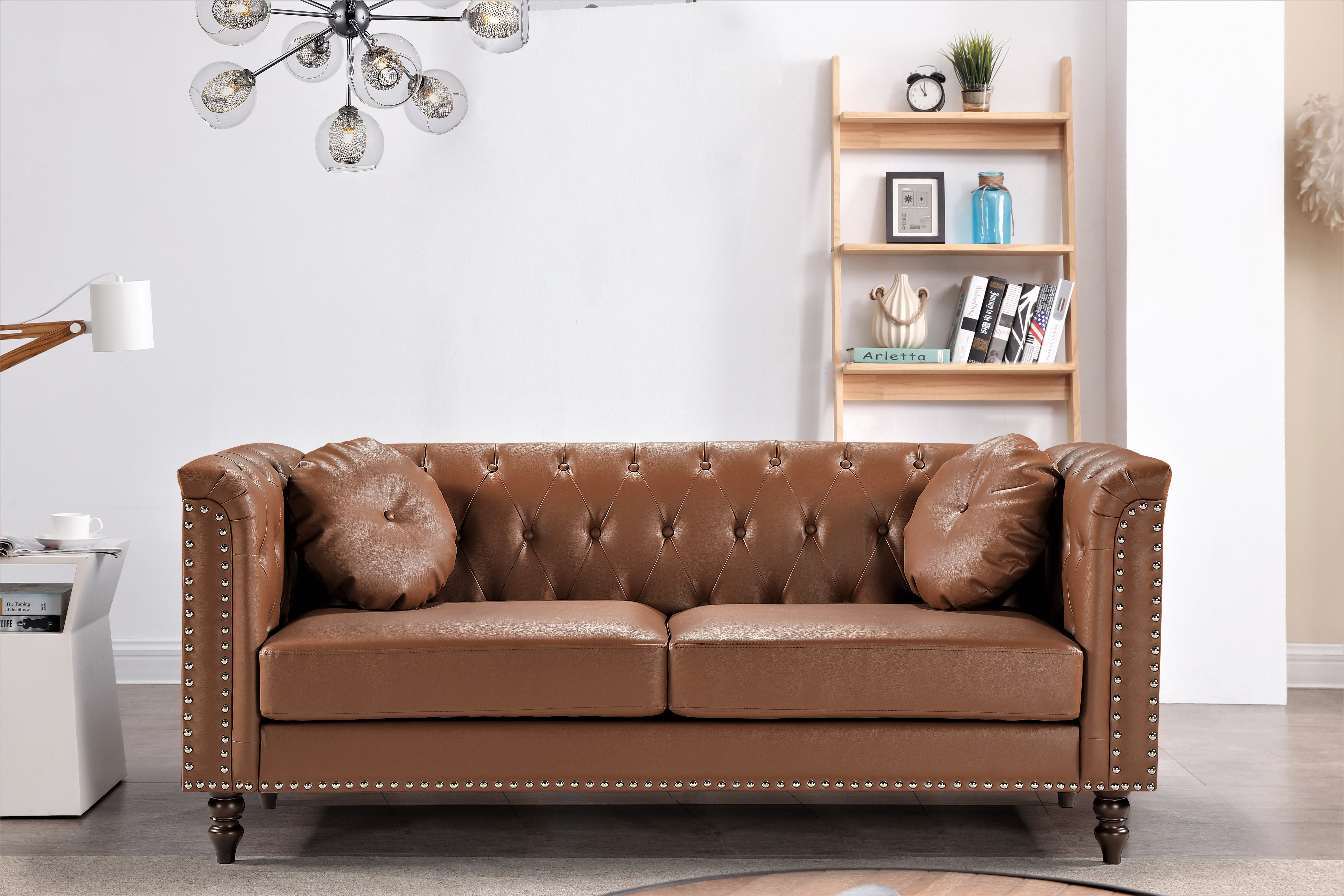 Uspridefurniture Jacqueline Sofa, Brown Faux Leather