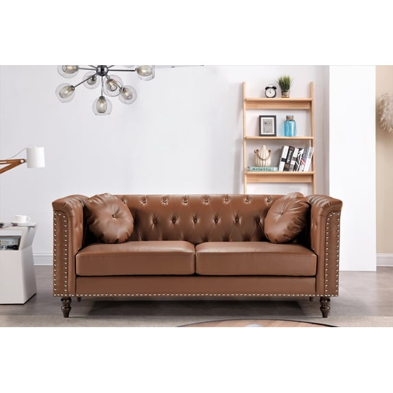 Uspridefurniture Jacqueline Sofa, Brown Faux Leather