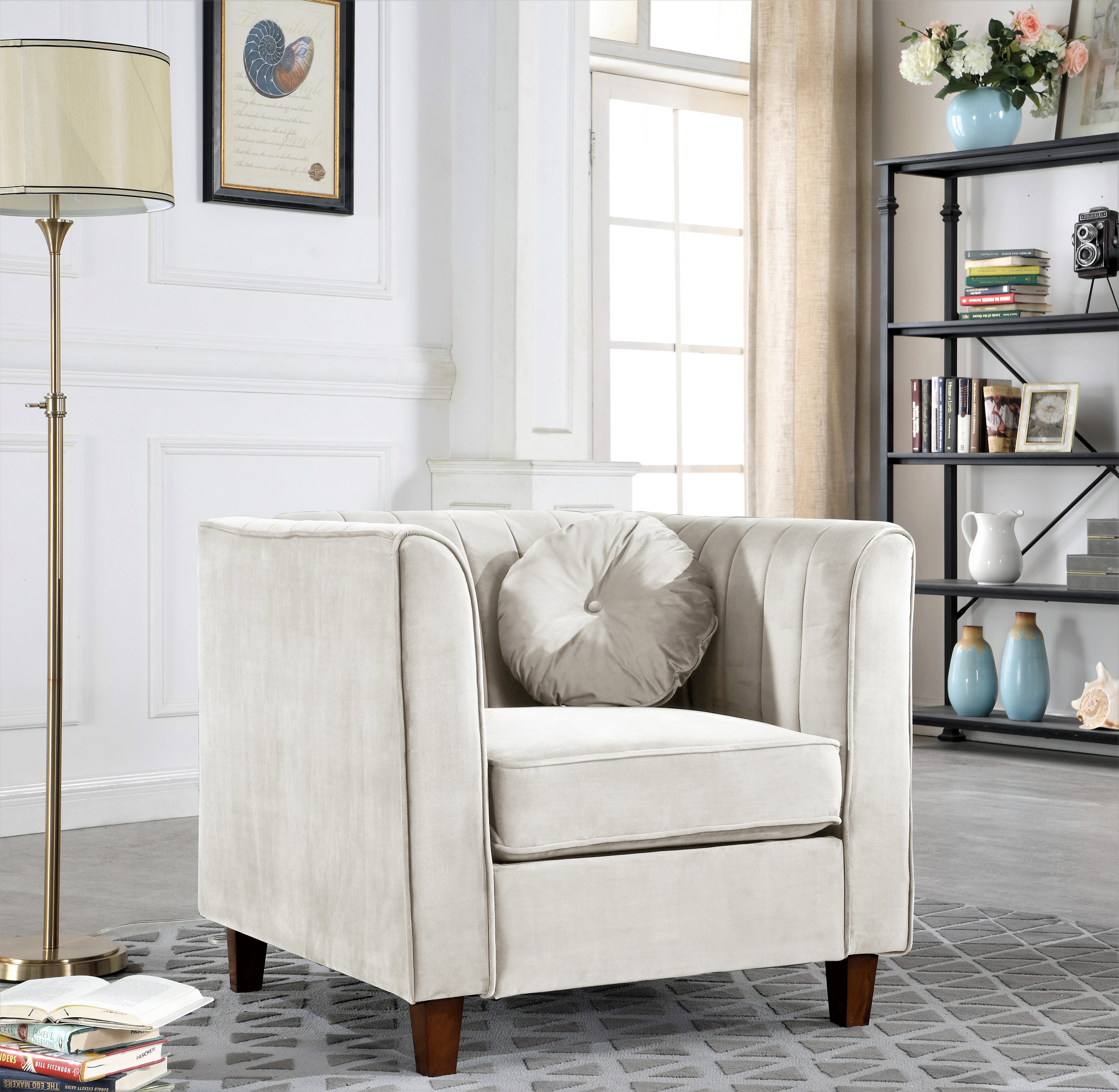Uspridefurniture Jayda 31.9'' Velvet Rolled Armchair -Beige