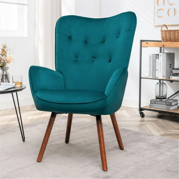 US Pride Furniture Kreedence 26.38" W Microfiber Wing Back Armchair, Greynish Blue