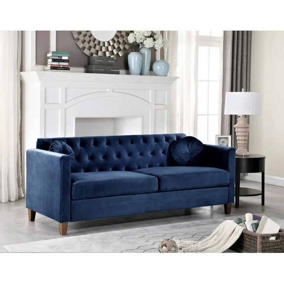 Uspridefurniture Latisha 79.5'' Velvet Square Arm Sofa,Blue