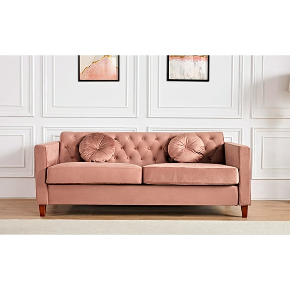Uspridefurniture Latisha 79.5'' Velvet Square Arm Sofa,Pink