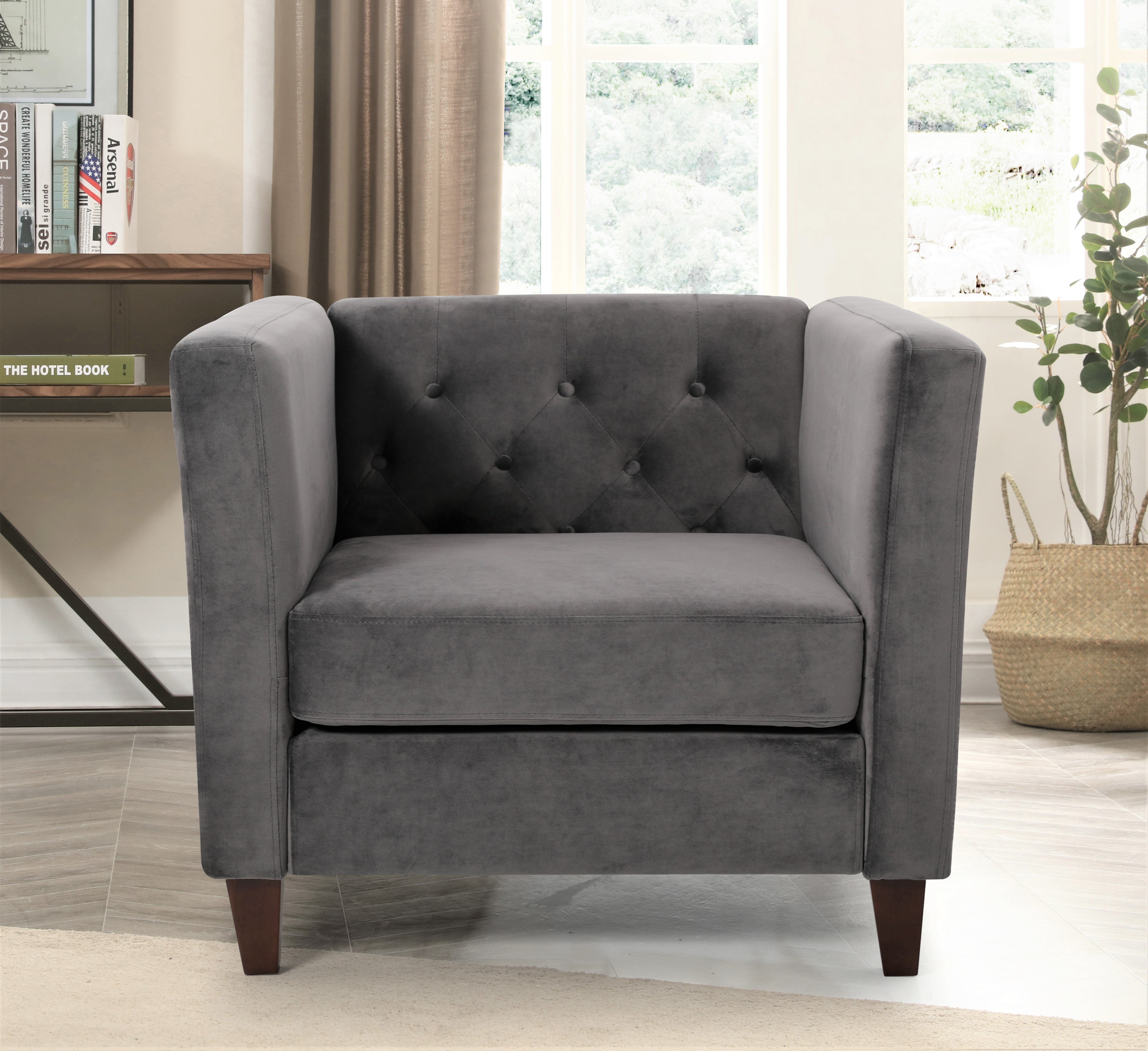 Uspridefurniture Lisette 33.07'' Velvet Square Arm Chair,Gray
