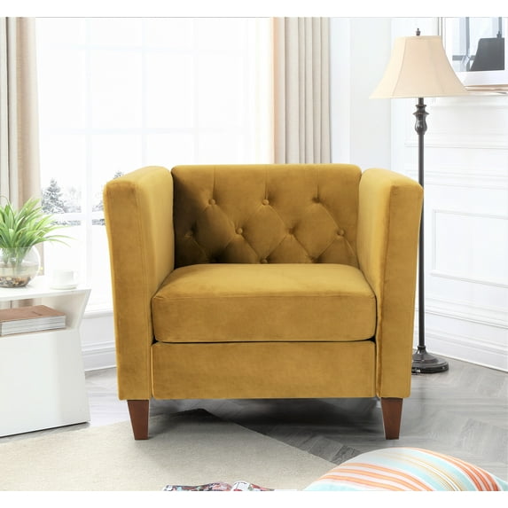 Uspridefurniture Lisette 33.07'' Velvet Square Arm Chair,Yellow