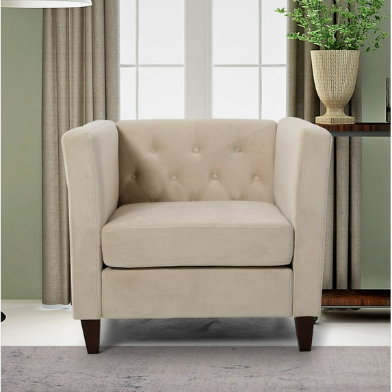 Uspridefurniture Lisette 33.07'' Velvet Square Armchair, Beige