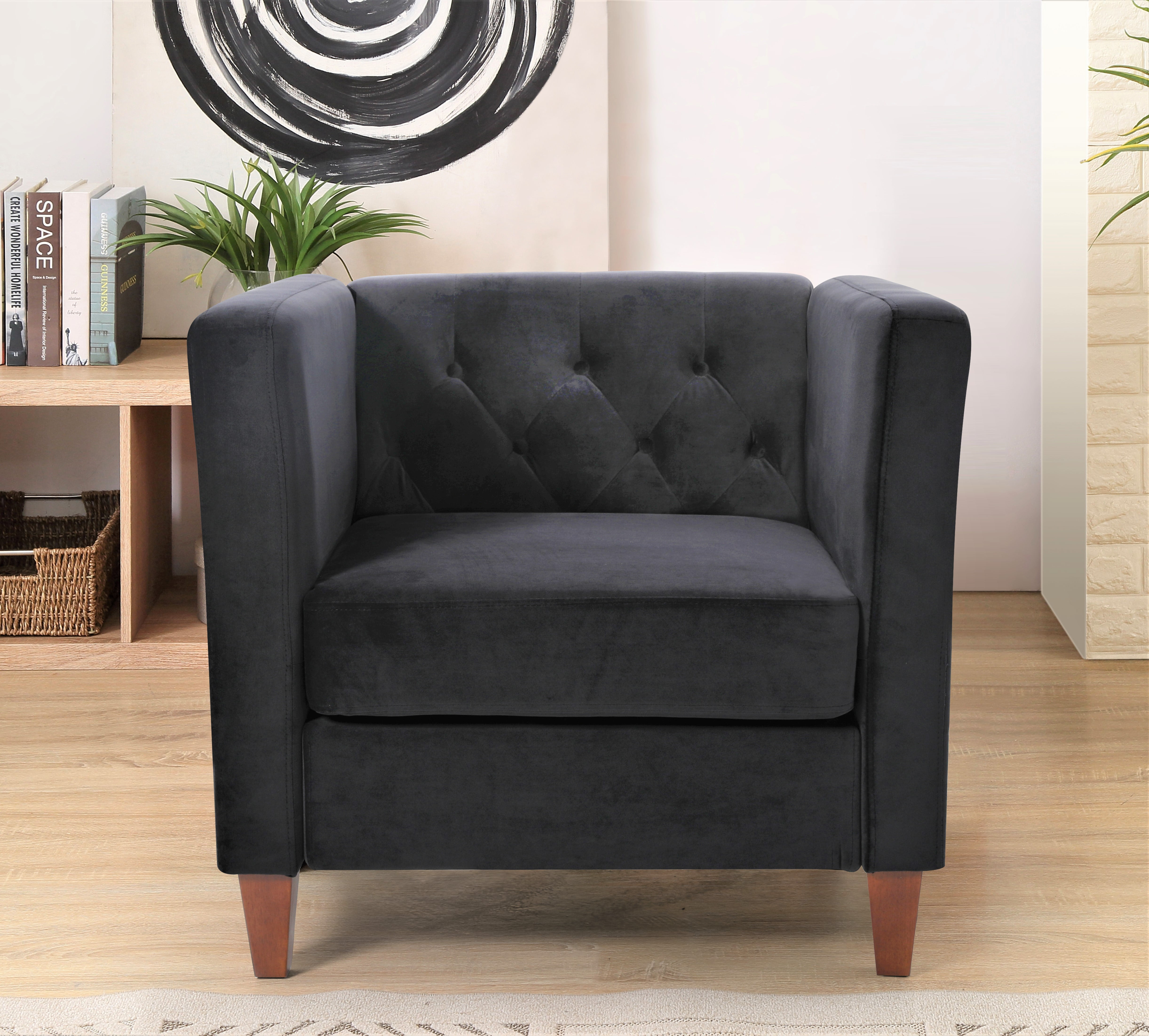 Uspridefurniture Lisette 33.07'' Velvet Square Armchair, Black
