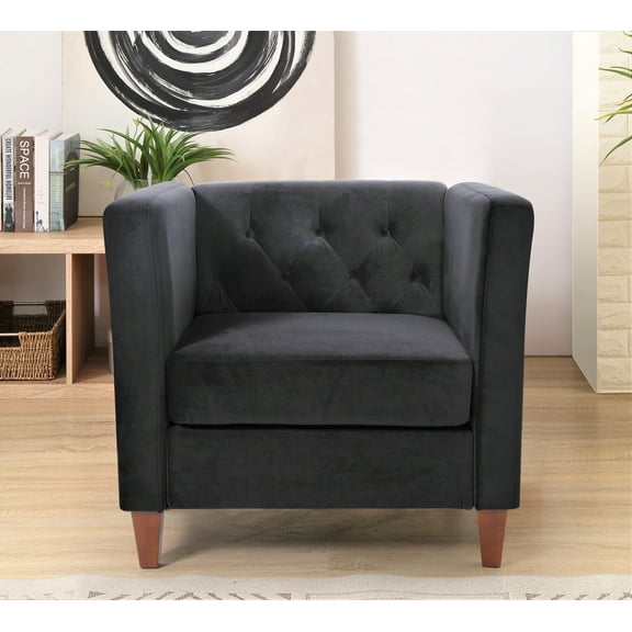 Uspridefurniture Lisette 33.07'' Velvet Square Armchair, Black