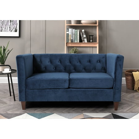 Uspridefurniture Lisette 56.7'' Velvet Square Arm Loveseat, Blue