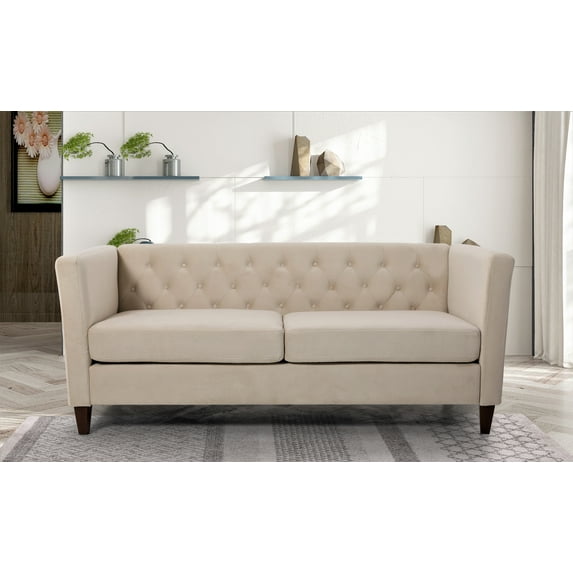 Uspridefurniture Lisette 73.3'' Velvet Square Arm Sofa,Beige
