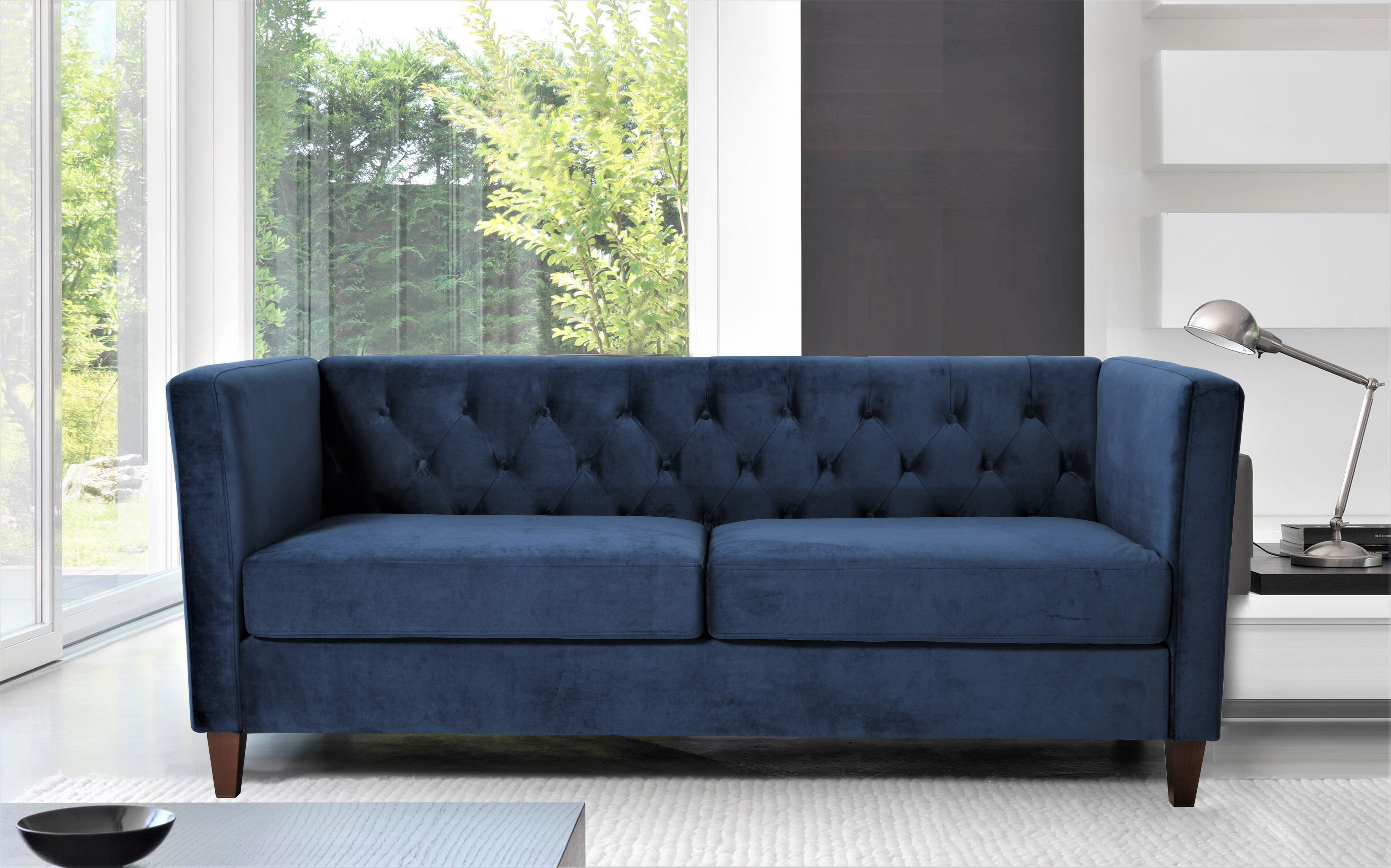 Uspridefurniture Lisette 73.3'' Velvet Square Arm Sofa,Blue