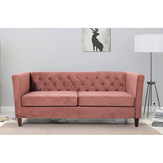 Uspridefurniture Lisette 73.3'' Velvet Square Arm Sofa,Pink