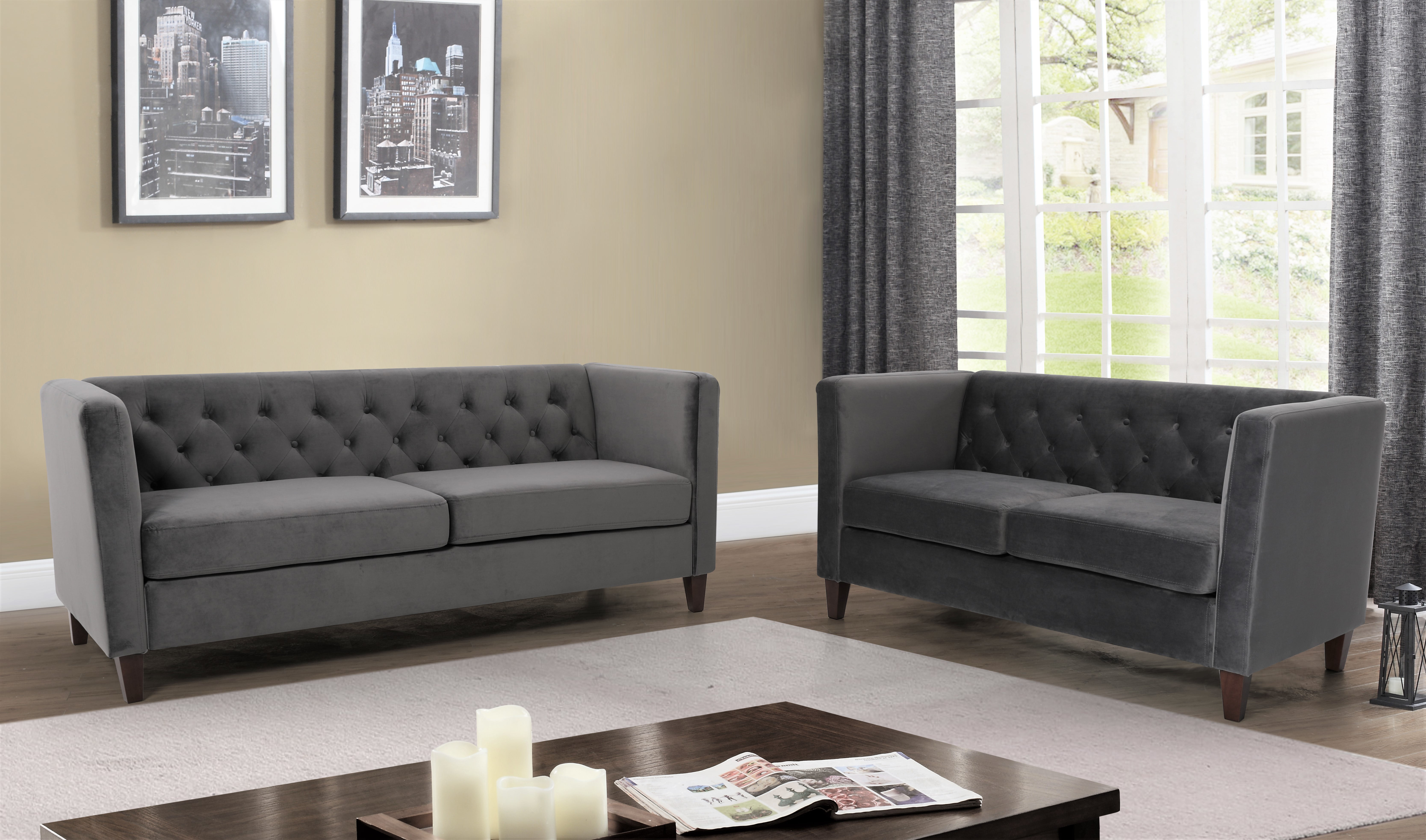 Uspridefurniture Lisette Velvet 2Pcs Living Room Set,Gray