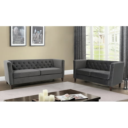 Uspridefurniture Lisette Velvet 2Pcs Living Room Set,Gray