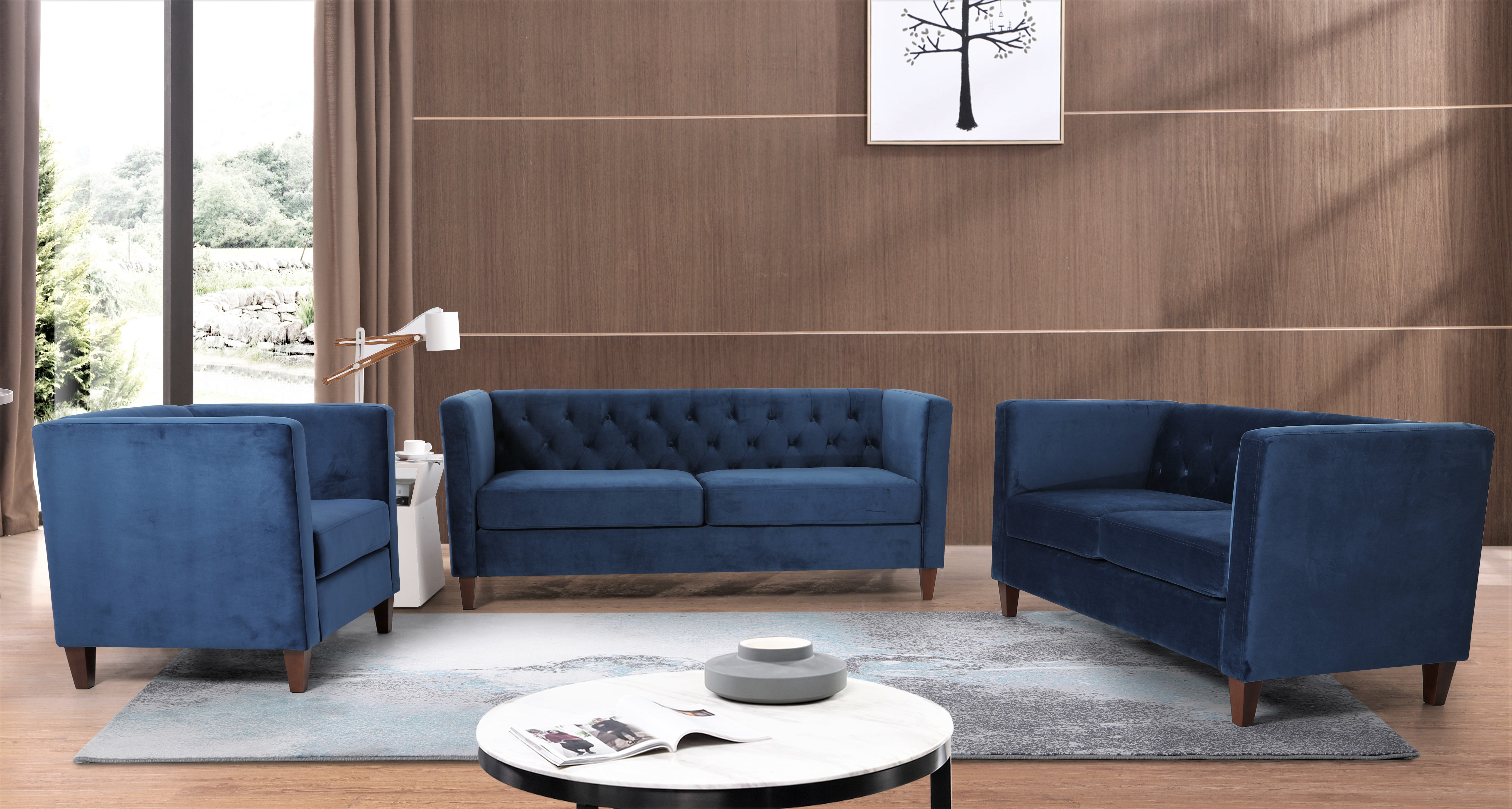 Uspridefurniture Lisette Velvet 3Pcs Living Room Set,Blue